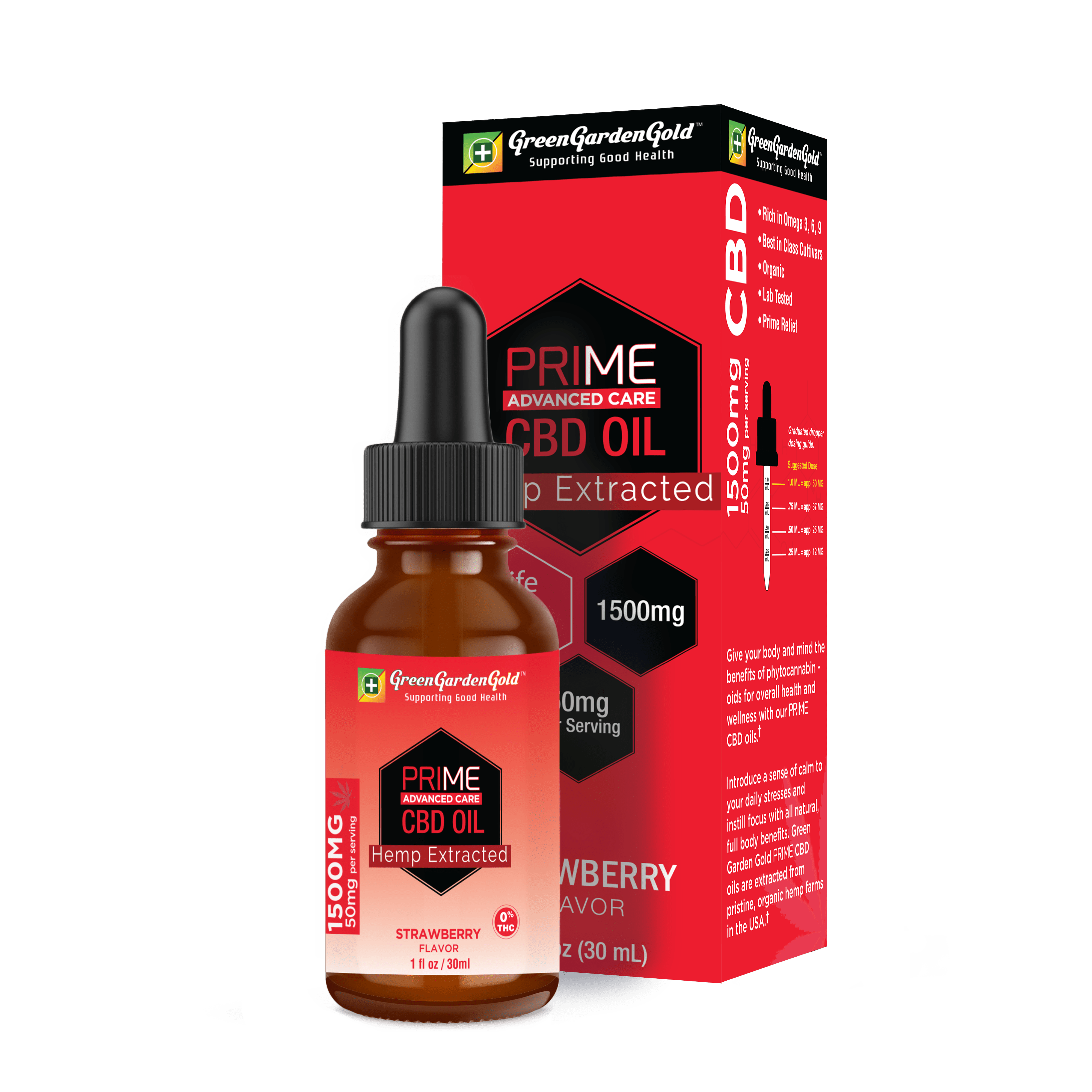1,500mg Prime Advance Care CBD Oil, 30ml Bottle, Strawberry Flavored, Hemp Seed Oil Blend